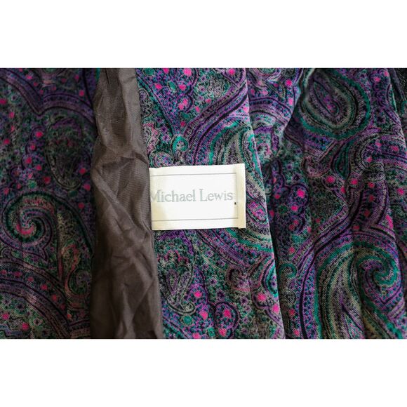 Vintage Quilted Jacket Purple Paisley OverCoat Casual Velvet Blazer Evening Top - Picture 3 of 3